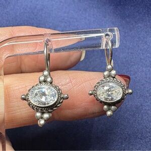 Earrings Vintage Drop 925 Sterling Silver Faceted Crystal Pierced Hinged
